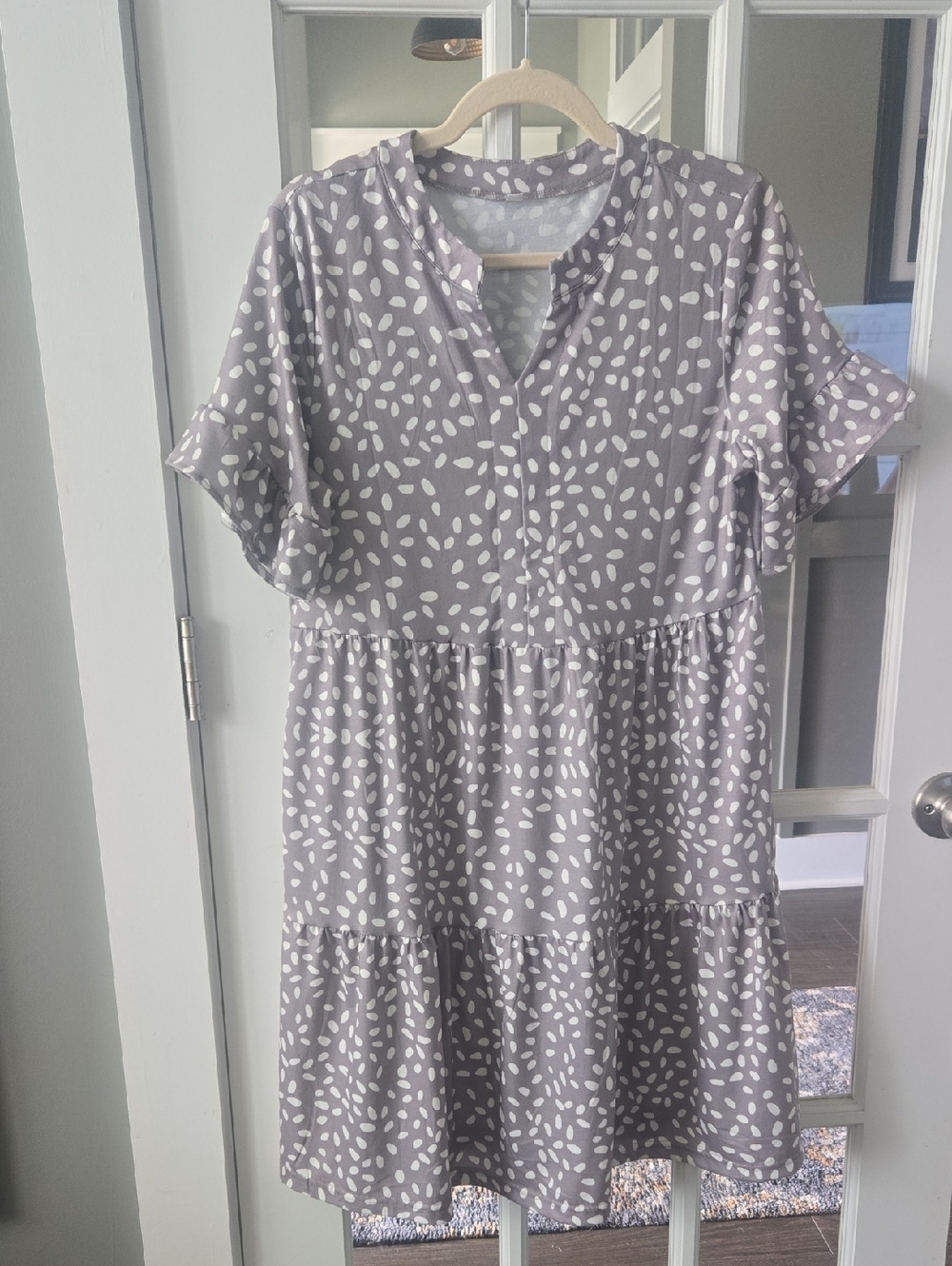 Gray and White Dot Tiered Babydoll Dress